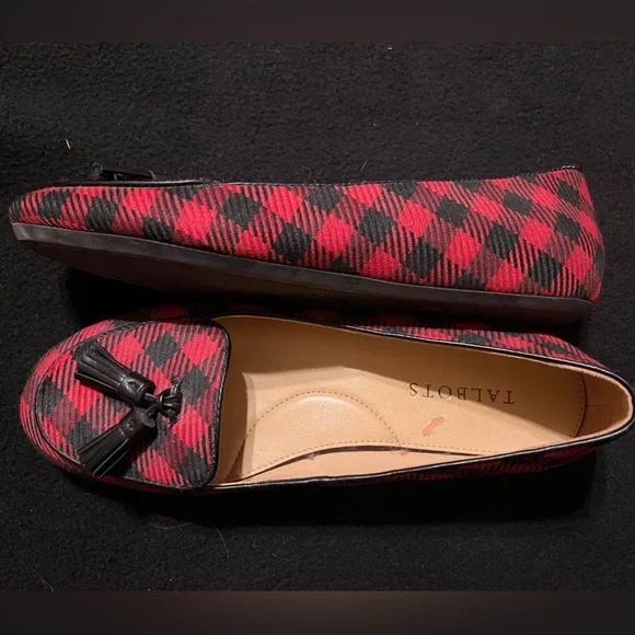 Talbots Red and Black Checkered Loafers with Tassels - Picture 4 of 4